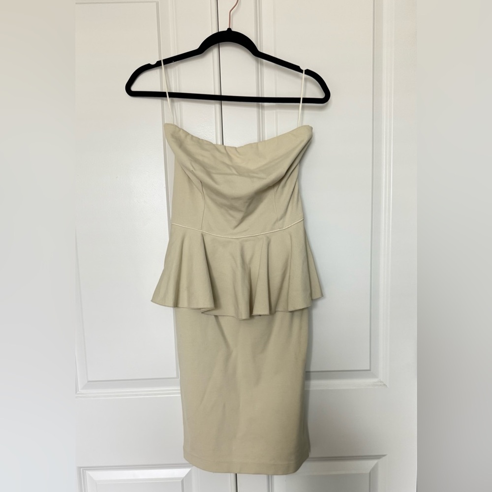 Stella McCartney Tan Strapless Peplum Cocktail Dress